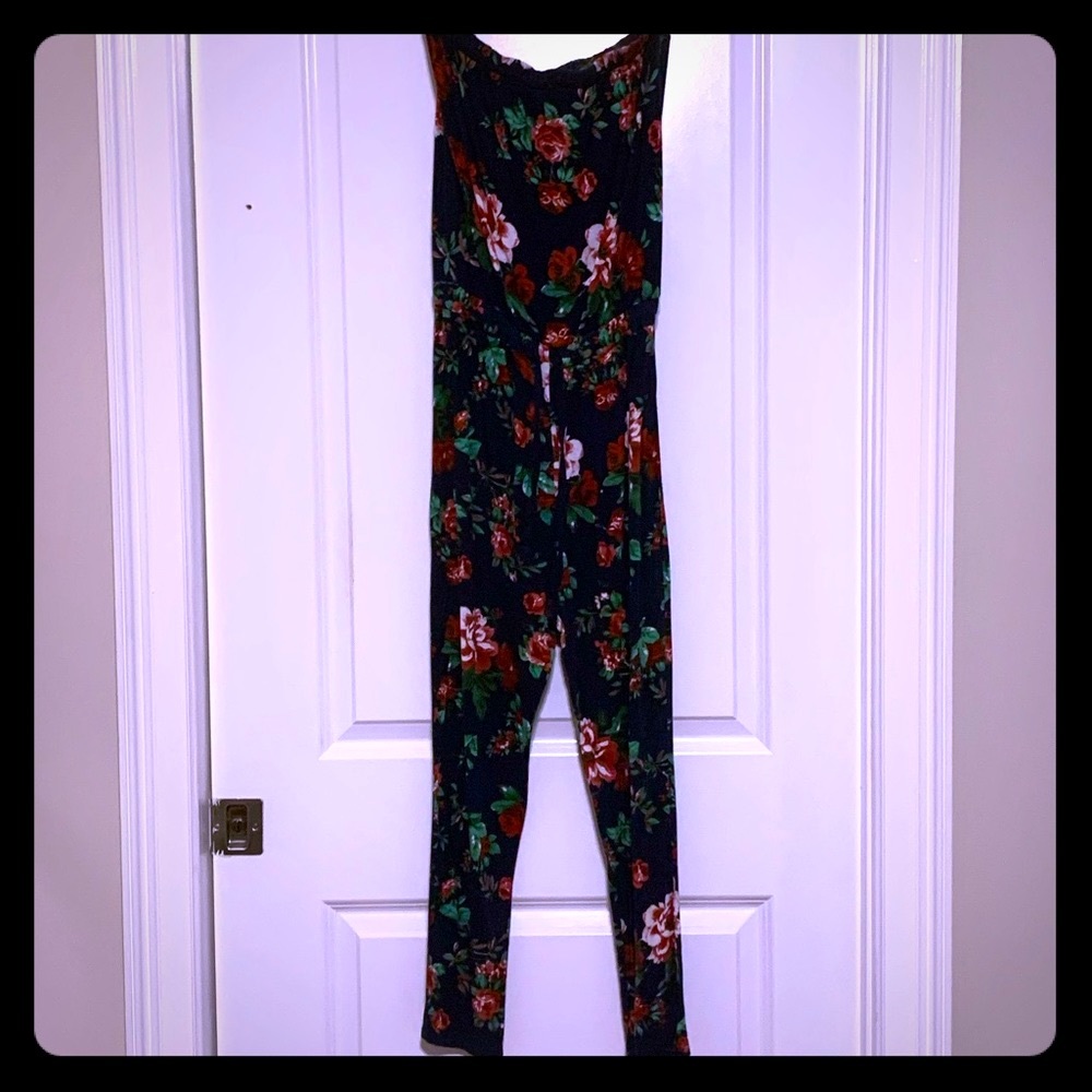 Floral Jumpsuit - Drawstring Waist